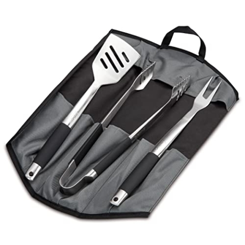 Enders® Premium GRILLBESTECK Edelstahl 3-Set INKL 8786 Grillzange, Grillwender, Grillgabel, faltbare Tasche, Grill-Zubehör, Gasgrill BBQ, schwarz