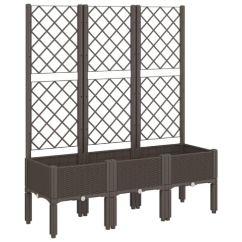 vidaXL Pflanzkübel mit Rankgitter, Blumenkübel mit Rattan-Optik, Blumenkasten für Terrasse Garten, Gartenspalier Pflanzkasten, Braun PP