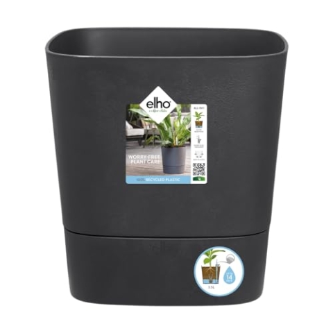 elho Greensense Aqua Care Quadrat 30 mit Integrierte Wasserspeicher - Blumentopf für Innen & Außen - 100% Recyceltem Plastik - Ø 29.5 x H 30.2 cm - Grau/Holzkohlengrau