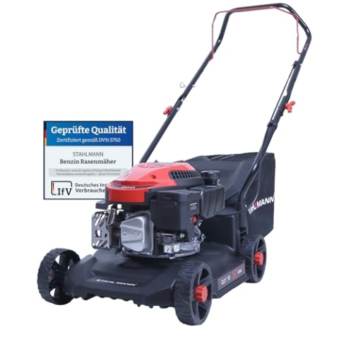 STAHLMANN Rasenmäher Benzin mit Antrieb BR390 – 4,0PS (2,9kW) 127ccm mit Antrieb, 39cm Schnittbreite, Mulchen, Schnitthöhenverstellung, kompaktes Design, 35L großer Fangkorb