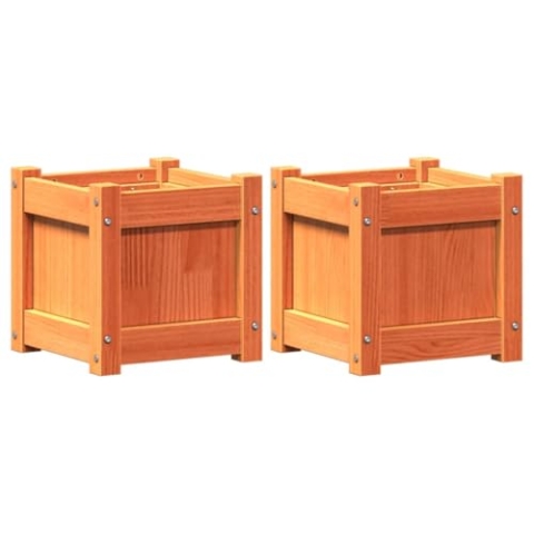 vidaXL Pflanzkübel 2 STK., Quadratisch Blumenkübel mit viel Platz, Pflanzkasten Übertopf für Garten Terrasse Balkon, Blumentopf Blumenkasten, Wachsbraun Massivholz Kiefer