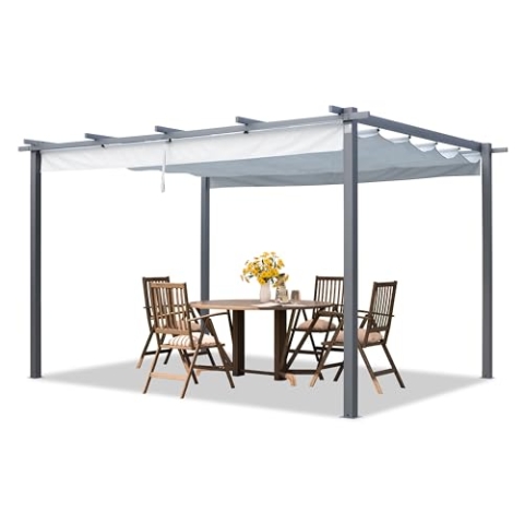 PRIMEYARD Pergola 3x4 m Terrassenüberdachung mit grauem Schiebedach Stahlrahmen