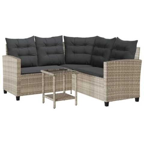 vidaXL Gartensofa in L-Form mit Tisch und Kissen Hellgrau Poly Rattan, Outdoor Sofa, Außensofa, Gartensofa Poly Rattan, Terrassensofa
