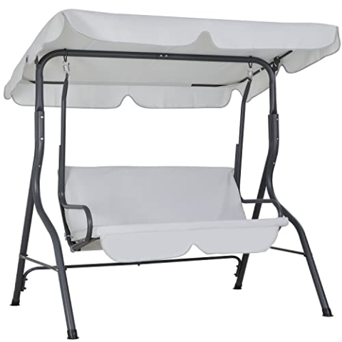 Casaria® Hollywoodschaukel 2 Sitzer wetterfest Hellgrau 200kg Belastbarkeit Rückenlehne Dach Verstellbar Anti-Rutsch-Füße Garten Terrasse Gartenschaukel 140x112cm