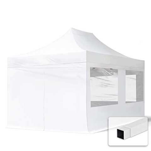 TOOLPORT 3x4,5m Faltpavillon Pavillon Partyzelt Gazebo Stahl 30mm, 4 Seitenteile, Panoramafenster, weiß