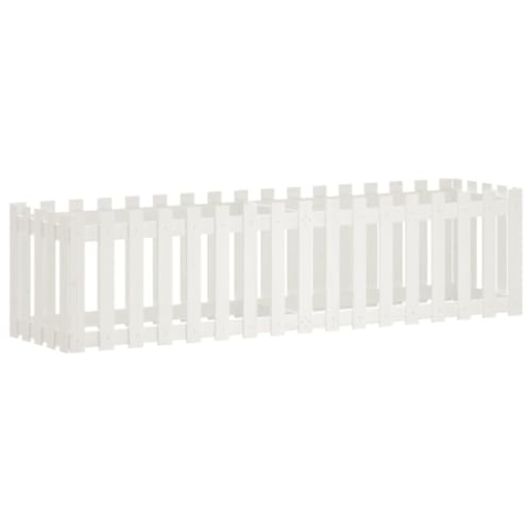 vidaXL Hochbeet, Pflanzkasten mit Lattenzaun-Design, Frühbeet Pflanzbeet für Garten Terrasse, Gemüsebeet Blumenkasten, Weiß 200x50x50 cm Massivholz Kiefer