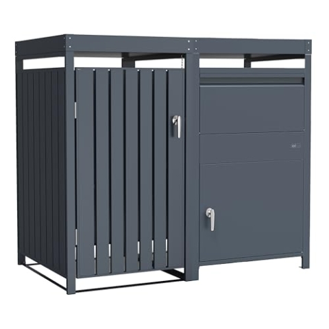 AXI Leon Mülltonnenbox mit Louis Paketbriefkasten Anthrazit mit Pflanzbehälter 1 Tonne | Mülltonnenverkleidung mit Deckel für 1 Tonne - Max. 240L | Paketbox/Parcel Box 68 x 80 x 124 cm