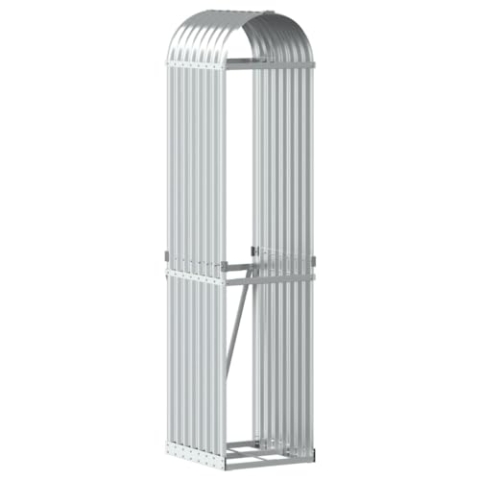 vidaXL Kaminholzunterstand, Kaminholzregal mit viel Stauraum, Feuerfest Brennholzregal mit Haken, Garten Holzlager Unterstand, Silbern 40x45x170cm Verzinkter Stahl