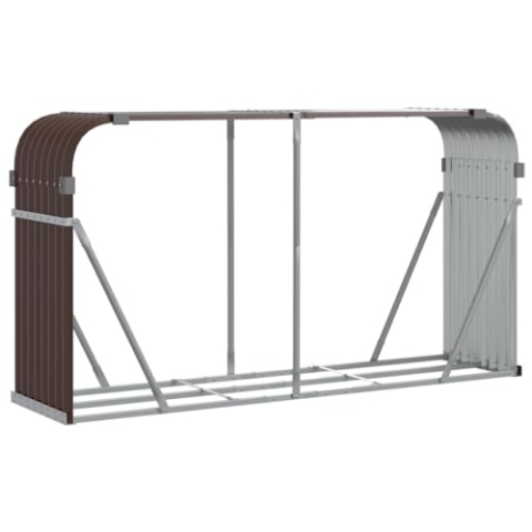 vidaXL Kaminholzunterstand, Kaminholzregal mit viel Stauraum, Feuerfest Brennholzregal mit Haken, Garten Holzlager Unterstand, Braun 180x45x100cm Verzinkter Stahl