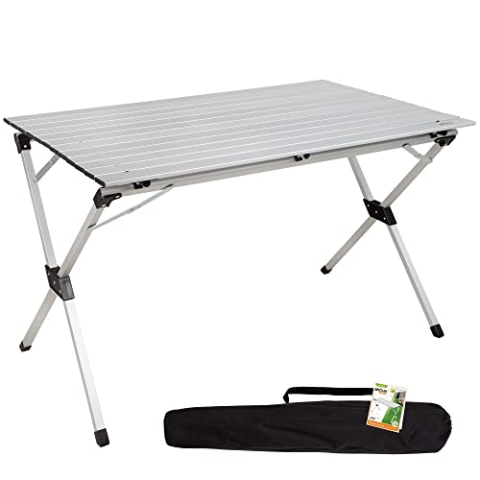 Leichter Klapptisch, Aluminium-Campingtisch, laminierte Tischplatte, 110 x 70 x 70 cm, mit Tragetasche, Anti-Rutsch-Füße, für 6 Personen, Aktive Camping