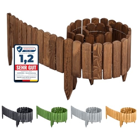 Garronda Beeteinfassung Holz Rollzaun Holzzaun 200 x 20 cm imprägniert Flexibler Rollborder Rasenkante Palisade Gartenzaun Umzäunung für Garten GD-0046 (Dunkelbraun, Höhe: 20 cm)