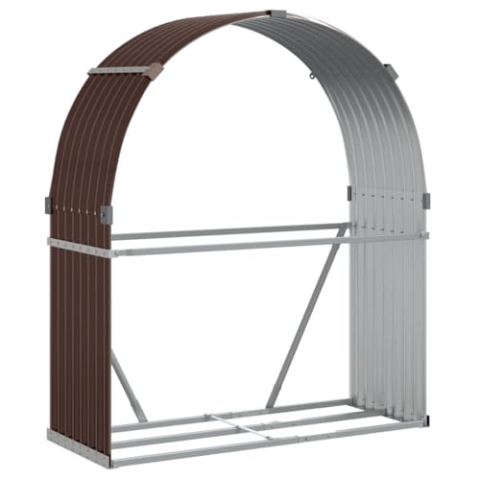 vidaXL Kaminholzunterstand, Kaminholzregal mit viel Stauraum, Feuerfest Brennholzregal mit Haken, Garten Holzlager Unterstand, Braun 120x45x140cm Verzinkter Stahl