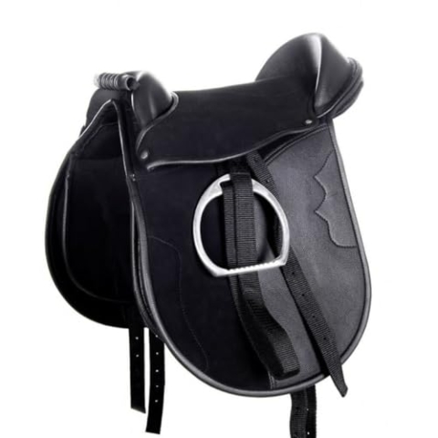 HKM 9384 Shettysattel-Set Funny Horses, Shetty Sattel Steigbügel Knieklötze Schwarz 12"