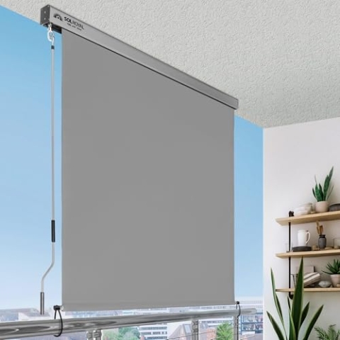 Sol Royal Senkrechtmarkise 140x250 cm MS5 Markise – Robuster Balkonsichtschutz Abnehmbare Handkurbel Wasserabweisender Sonnenschutz Terrasse Balkon Garten Wetterfeste Vertikalmarkise Grau