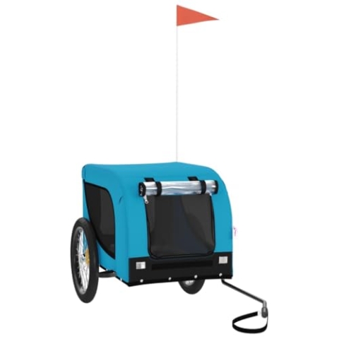 vidaXL Fahrradanhänger für Hunde, Hundeanhänger mit Reflektoren Flagge, Hundetransporter Maximale Belastbarkeit 45kg, Blau Schwarz Oxford-Gewebe Eisen