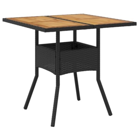 vidaXL Gartentisch mit Holzplatte, Terrassentisch Garten Esstisch, Gartenmöbel Terrassenmöbel, Tisch Balkontisch, Schwarz Poly Rattan