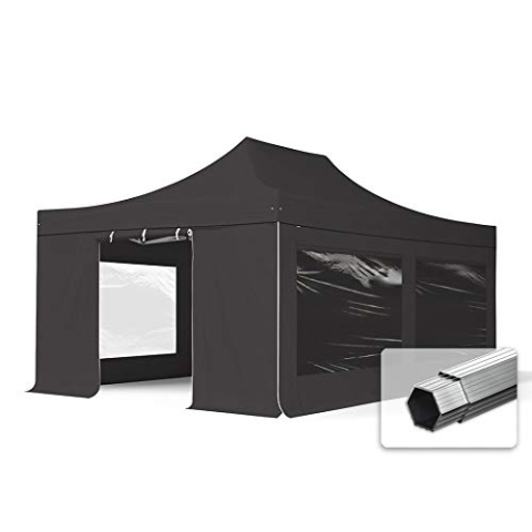 TOOLPORT ALU Pavillon Faltpavillon 4x6m mit Panoramafenster robust und wasserdicht Professional 50mm Partyzelt schwarz