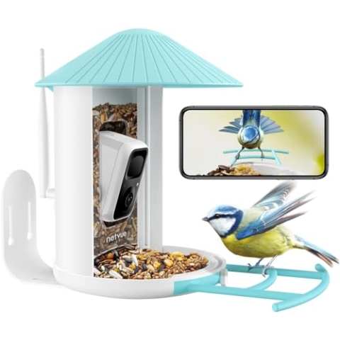 NETVUE Birdfy® Birds Feeder with Camera for Live Watching, Full Colour Night Vision, Smart WiFi, Instant Alert, Automatic Video Recording & AI Recoginition for Capture Birds Watching, Blue