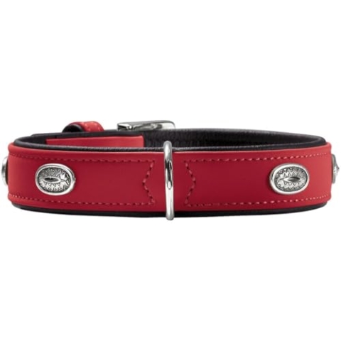 HUNTER SOFTIE STONE Hundehalsband, Kunstleder, mit Applikationen, pflegeleicht, 50 (S-M), rot