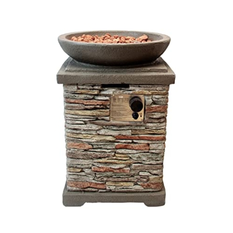 Gas Feuerstelle Feuerschale aus Stein Gasfeuerstelle Outdoor Gartenmöbel Gartenkamin Garten Terrasse Terrassenmöbel Propangas Heizgerät Lavagestein Basalt Rauchlos Gasregler mit Wasserdichte Abdeckung