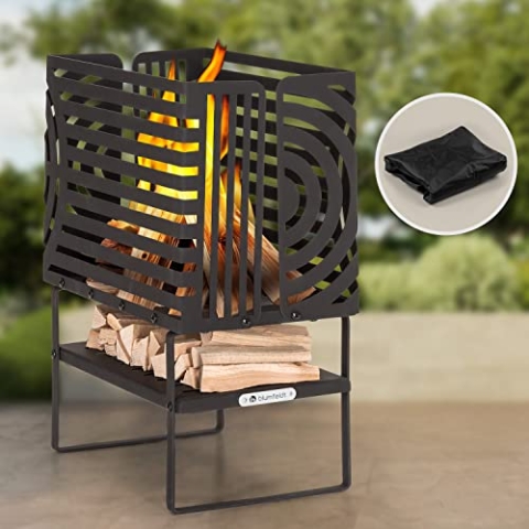 Blumfeldt Feuerschale, Outdoor Stahl-Feuerschale Groß für Balkon & Camping, Tragbarer Feuerkorb, Feuerschalen mit Standfuß, Wetterfeste Feuerschale, Rechteckige Feuerstelle