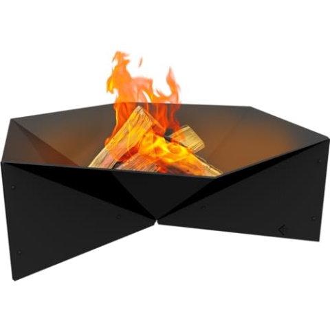 kratki Fire Gamma Gartenfeuerschale freistehend, sechseckig, Abmessungen B69,2 x L60,5 x H22,5 cm, Gewicht 15,5 kg, aus robustem, hitzebeständigem Stahl, Schwarz