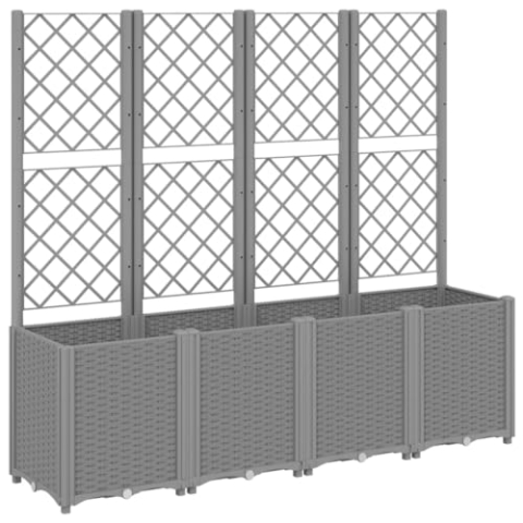 vidaXL Pflanzkübel mit Rankgitter, Blumenkübel mit modularem Design Rattan-Optik, Blumentopf für Terrasse Garten, Blumenkasten Pflanzkasten, Hellgrau PP