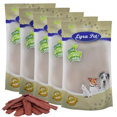 Lyra Pet® 5 kg Pferdefleischstreifen | Kausnack vom Pferd | Leckerli auch für Welpen und ältere Hunde | Idealer Belohnungs- und Trainingssnack | Gut verträglich | Wiederverschließbarer Beutel