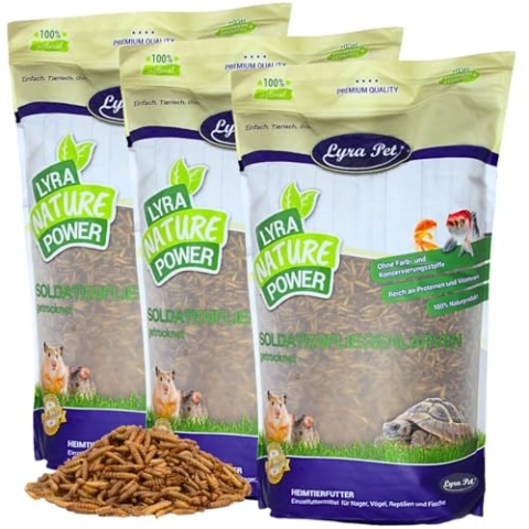 Lyra Pet® | 15 kg Soldatenfliegenlarven getrocknet | Black Soldier Fly | Hermetia Illucens | Wie Mehlwürmer | Reich an Kalzium & Proteinen | Energiereiches Futter für Vögel, Fische, Nager & Reptilien