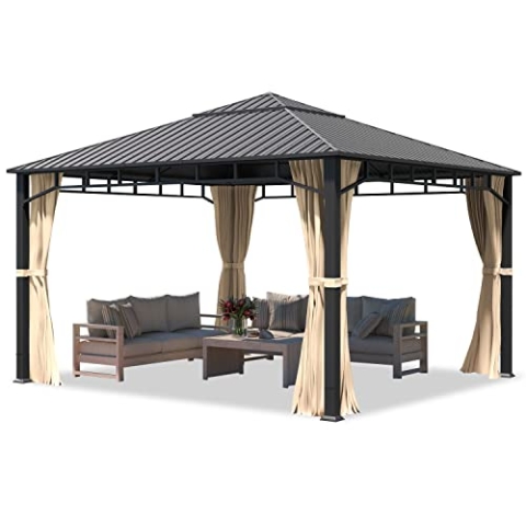 TOOLPORT Gartenpavillon 4x4 m Stahldach Hardtop 4 Seitenteile in Champagner, Pfosten 9x9 cm
