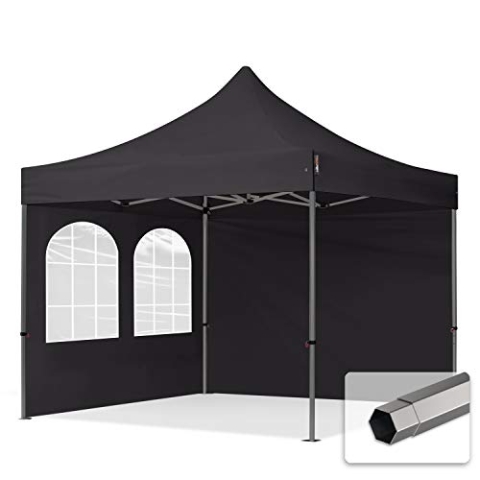 TOOLPORT Faltzelt Partyzelt 3x3m - mit 2 Seitenteilen Premium Dach Faltpavillon Pavillon schwarz