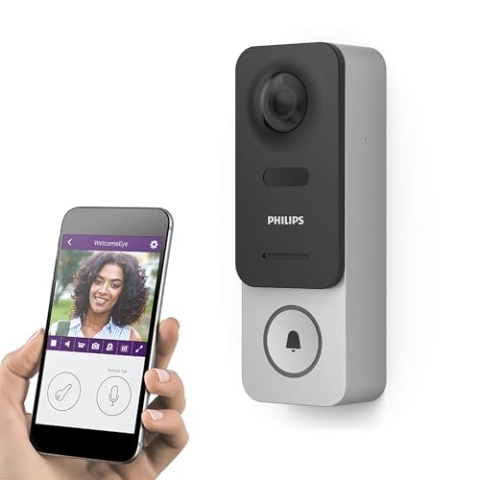 Philips WelcomeEye Link, intelligente Videotürklingel mit Kamera, videosprechanlage , Smartphone-App,WiFi 20 meter , Nachtsicht, 160°-Weitwinkel-Full-HD-Kamera (1080p), batteriebetrieben, 2-Wege-Audio