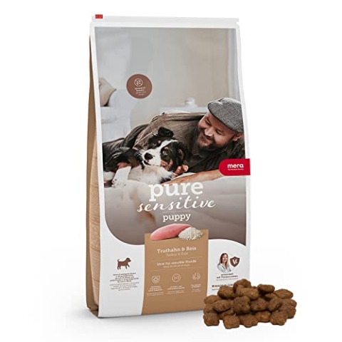 MERA Pure Sensitive Puppy mit Truthahn und Reis (12,5kg), leicht verdauliches Welpenfutter, glutenfreies Trockenfutter ohne Weizen