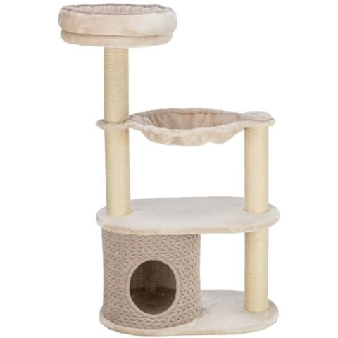 TRIXIE Kratzbaum Alessia 114cm in lichtgrau/Sand – mehrstöckiger Katzenbaum mit vielen Kratz- und Spielmöglichkeiten, sowie Rückzugsorten – gemütlich & stabil – 44473