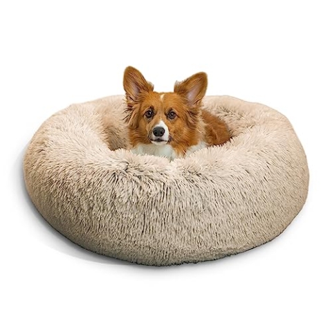Best Friends by Sheri The Original Calming Donut - Beruhigendes Haustierbett - maschinenwaschbarer Reißverschluss-Bezug - Taupe - 76 x 76 cm - M