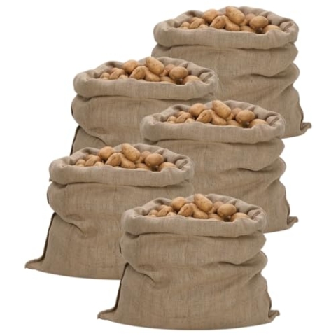 vidaXL Jutesack 5 STK., Sack für Haus Garten, Jutebeutel für Transport von Spitzen und kantigen Materialien, Kartoffelsack Jutesäckchen, 100% Jute