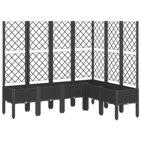 vidaXL Pflanzkübel mit Rankgitter, Blumenkübel mit Rattan-Optik, Blumenkasten für Terrasse Garten, Gartenspalier Pflanzkasten, Schwarz PP
