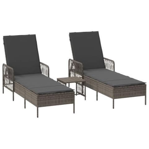 vidaXL verstellbares Sonnenliege Set Graue und Dunkle Außenmöbel Klappbare UV-beständige Liege mit Kissen für Patio Balkon Gartenmöbel Gepolstert Texturiert Modern Zeitgenössisch
