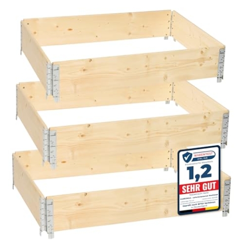Garronda naturbelassene Hochbeete für Garten Palettenrahmen 120x80x20 cm Hochbeet Holz 3 Stück steckbar stapelbar faltbar für Pflanzen Blumen Kräuter Obst und Gemüse GD-0075