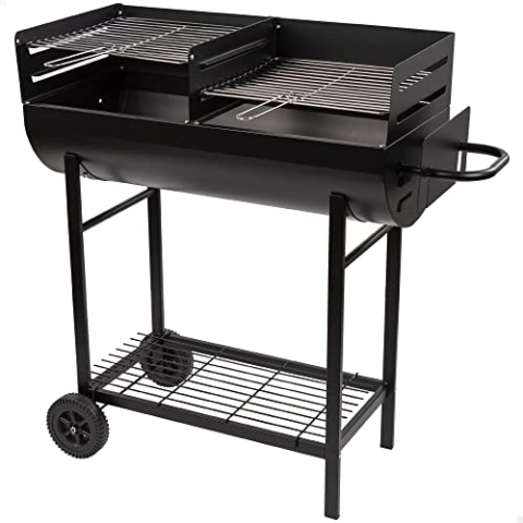Aktive 52809 – Holzkohle- und Holzgrill | Höhenverstellbar | Maße 97x42x96 cm | Doppelter Stahlgrill und abnehmbarer Aschetank | 2 Rollen für einfachen Transport | Entworfen für den Außenbereich