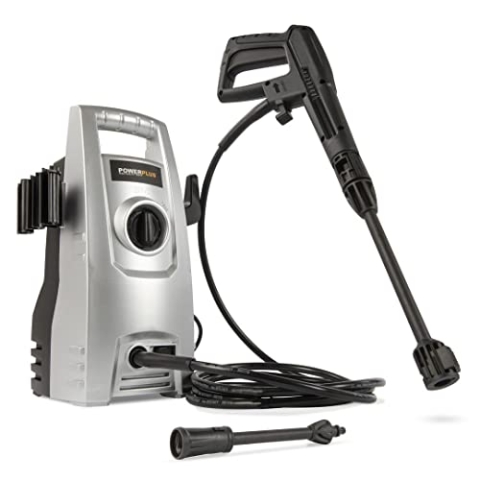 Powerplus Elektrischer Hochdruckreiniger POWXG90400-1200 Watt Terrassenreiniger, Start/Stop Funktion, Max. 100 Bar Druck und 50°C Temperatur, 3 m Schlauch und Zubehör enthalten