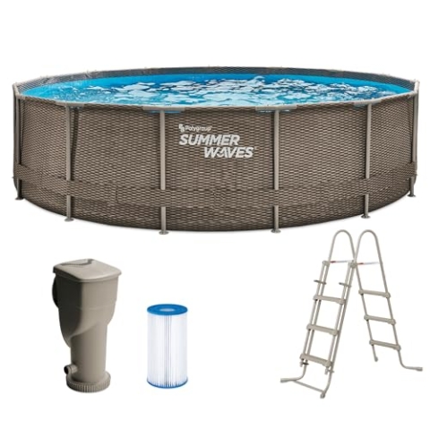 Summer Waves Frame Pool Komplettset | Rund 457x106 cm Braun | Aufstellpool Set | Gartenpool & Schwimmbecken inkl. Filterpumpe