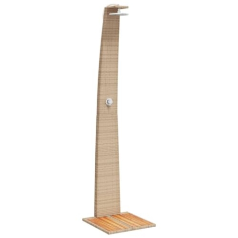 vidaXL Gartendusche, Outdoor Dusche mit Lattenboden Stahlrahmen, Terrassendusche für Pool Schwimmbad, Gartenmöbel Terrassenmöbel, Beige Poly Rattan Akazienholz