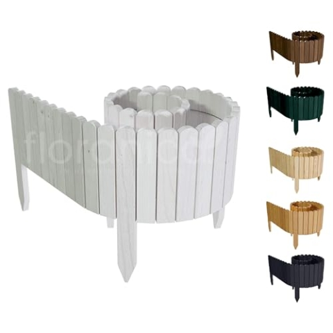 Floranica Rasenkante Höhe 40 cm Weiß 200 cm Lang Gartenzaun Flexibler Holzzaun Gartendeko Gartenpalisade für Beeteinfassung, Mähkante Rollborder, Steckzaun Blumenbeet Umzäunung für Garten