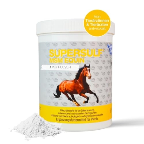 NutriLabs Supersulf® MSM equin Pulver für Pferde 1 kg - Biologisch verfügbarer Schwefel für Pferde - Pferde Nahrungsergänzungsmittel - Schwefel Pulver - MSM-Pferde - Pferde Sehnen & Bänder