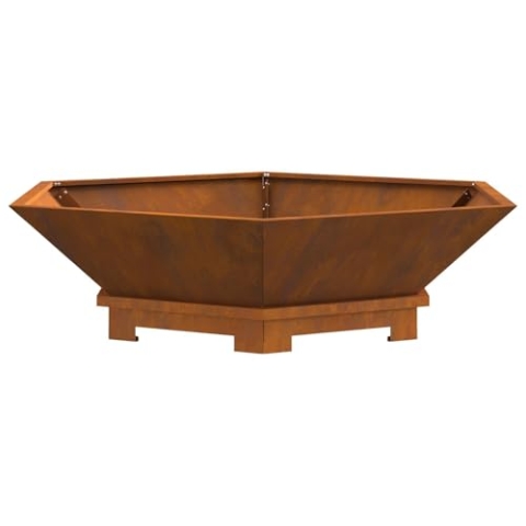 vidaXL Minimalistische sechseckige Holzfeuerstelle Verwitterter Stahl 100 x cm Langlebig Innen Außenheizung Perfekt für Patio Balkon Camping Zusammenkünfte Rostbeständig Braun Tragbar