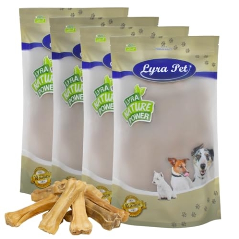 Lyra Pet® 200 STK. Kauknochen aus Rind ca. 10 cm | Naturbelassener Kausnack | Proteinreicher Hundeknochen zur Zahnreinigung | Langer Kaugenuss aus Rinderhaut | Nährstoffreich | Fettarmer Kauartikel