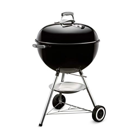 Weber Classic Kettle Holzkohlegrill, Ø 57cm Grillfäche, BBQ Grill mit porzellanemaillierten Deckel & Kessel, Deckelthermometer, Dreibein-Ständer & Räder, verchromter Grillrost - Schwarz (1341504)