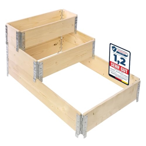Garronda naturbelassene Hochbeete für Garten Palettenrahmen Hochbeet Holz für Pflanzen Blumen Kräuter Obst und Gemüse Natural 3-TLG. Set 2 Lieferumfang: 120x80x20 cm, 80x60x20 cm, 80x30x20 cm GD-0075