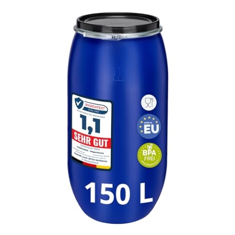 Garronda 150 Liter Regentonne mit Deckel Weithalsfass aus HDPE Regenfass für Garten Fass Regenwassertonne Futtertonne Universalfass Wasserfass Regentonnen Lebensmittelfass Wassertank GD-0078, Blau